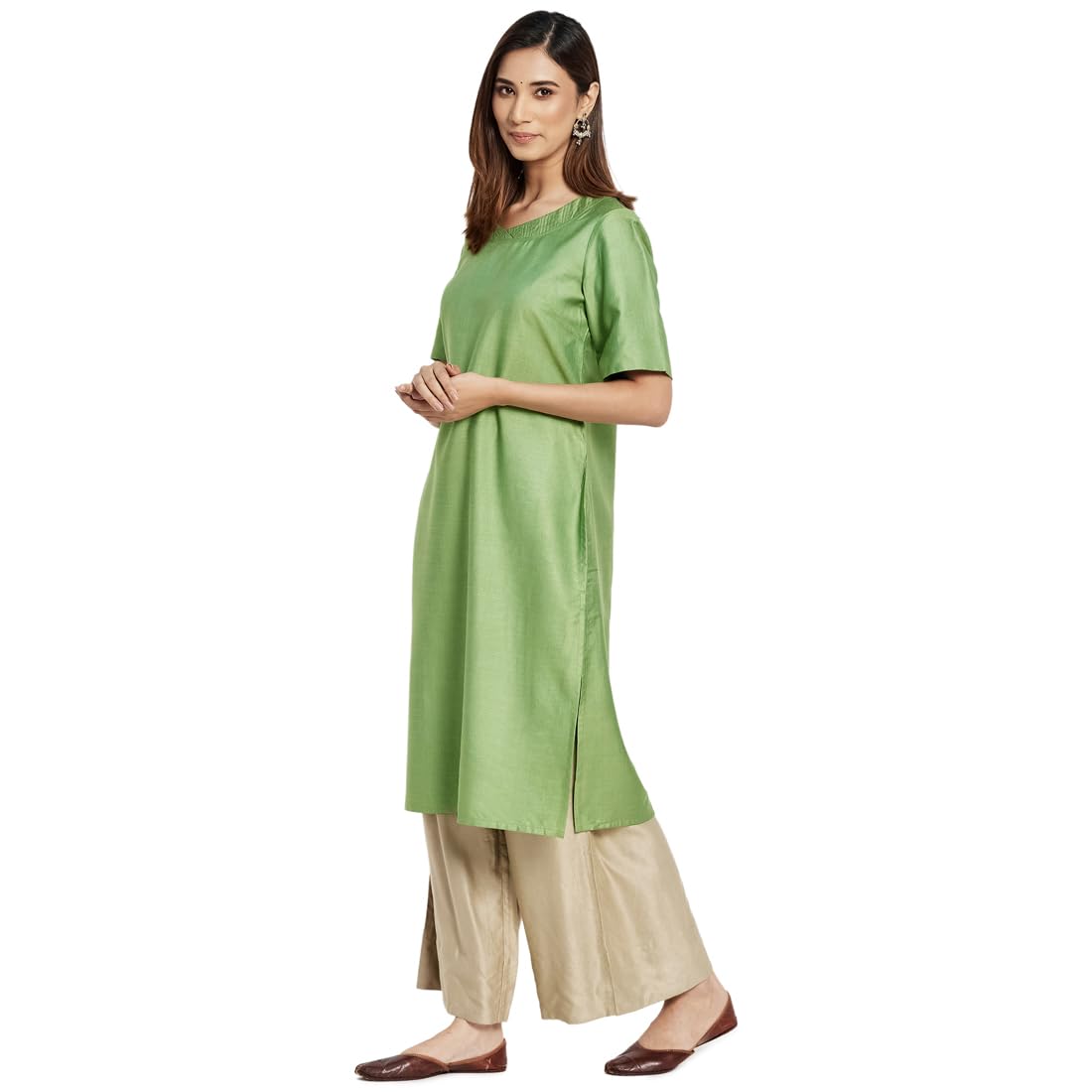 Fabindia Women's Viscose Blend Regular Fit Kurta (102347101_Green, Xs