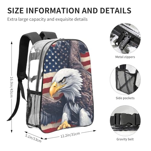 American Eagle Print Work Travel Stadium Events Transparent Backpack PVC Clear Bag Large Side Pockets4