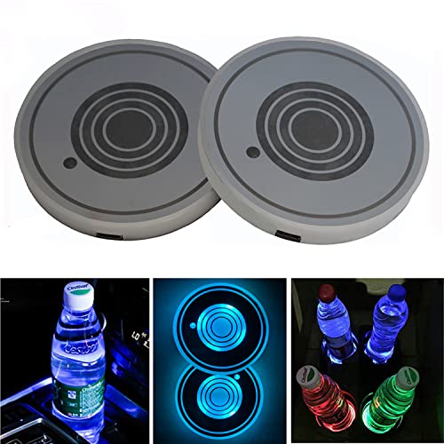 LED Car Cup Holder Lights, 7 Colors Changing USB Charging Mat Luminescent Cup Pad, LED Interior Atmosphere Lamp