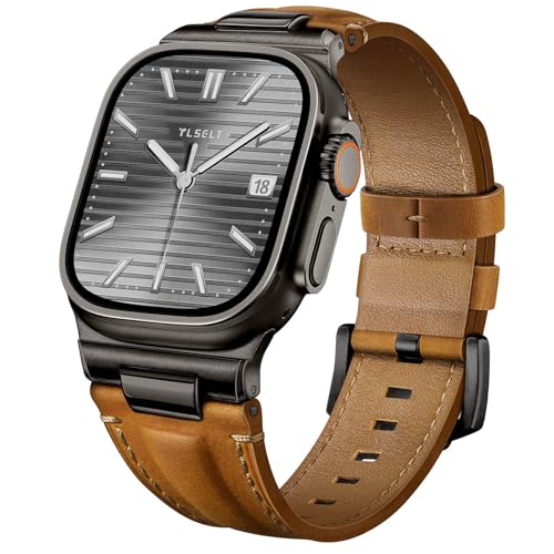 Image of Leather Band for Apple Watch Ultra 3 /Ultra 2 Bands 49mm 46mm 45mm 44mm, Top Genuine Leather Designer Replacement Strap for iWatch Ultra 3 2 1 SE series 11 10 9 8 7 6 5 4 3