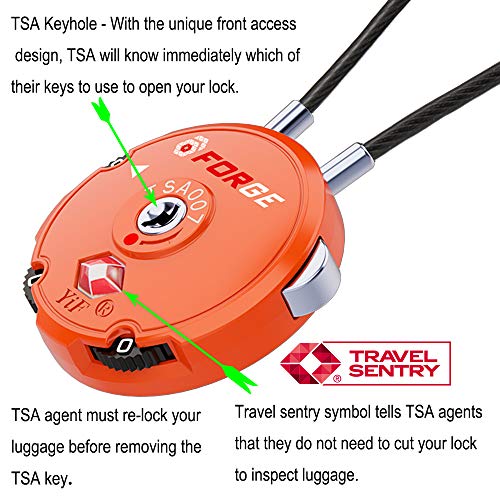 Forge Quality TSA Approved Luggage Locks for Travel Accessories, Suitcase, Pelican case, Set Your own Combination, Zinc Alloy Body-Cable Locks Orange 2 Locks - Image 3