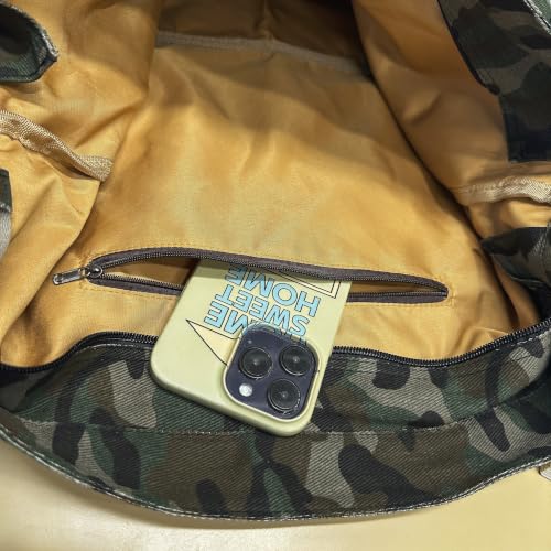 Image of Cotton Tote Handbag Women Canvas Crossbody Beach Bag Hobo Shoulder Tote Bag with 3 External Pocket,Zipper Closure