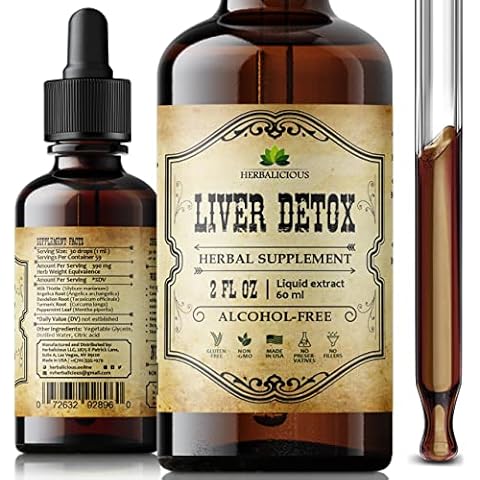 HERBALICIOUS Liver Supplement – Natural Liver Support Drops – Herbal Supplement Drink with Milk Thistle, Angelica Root, Dandelion Root, Turmeric, Peppermint - Liver Cleanse Detox – 2 fl oz Cover