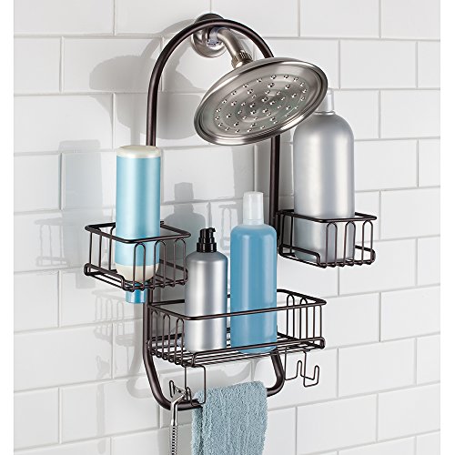 JIADIXI MetroDÃcor mDesign Swing Bathroom Shower Caddy for Tall Shampoo and Conditioner Bottles, Bronze