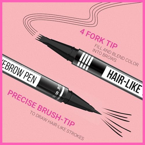 iMethod Eyebrow Pen - Eyebrow Pencil Magical 2-in-1 Eye Brow Pencils for Women with 4-Fork-Tip & Precise Brush-Tip for Natural Hair-Like Brows, Last All-Day, with Eyebrow Spoolie Brush, Dark Brown