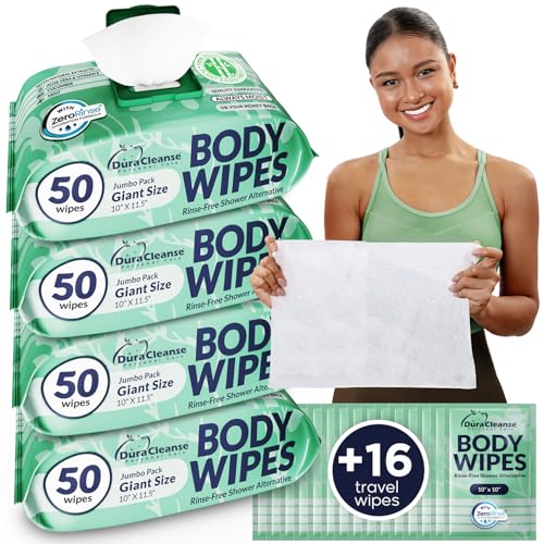 Image of Bulk Body Wipes for Women - Gentle - No Rinse XL Cleansing Wipes - 200 Ct | Sensitive-Skin Stock-Up, Cucumber & Marshmallow Root, Prebiotic Inulin, pH-Balanced, Extra-Thick 60 GSM Cloth, 10x11.5 inch