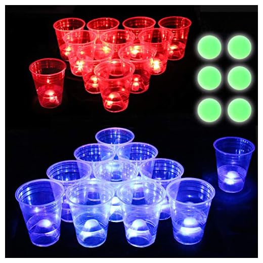 Six Senses Media The Dark Beer Pong Set,Beer Pong Party Cup Set, LED Beer Pong Cups and Glow-in-The-Dark Balls,22 Set