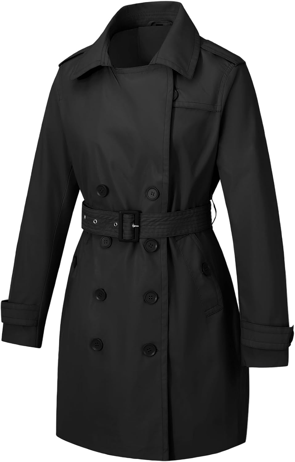 Bellivera Women's Double-Breasted Classic Lapel Slim Windproof Trench Coat with Belt (Crop Length) - Image 3