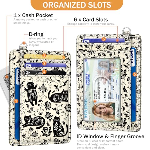 Image of Yonlevres Cat Credit Card Holder Small Wallet Women RFID Blocking Slim Cute | Front Pocket, Handy, RFID Blocking, Woman Girls Ladies Gifts, D-ring for Keychain,Thin Mini Card Case, ID Window, PU Leather