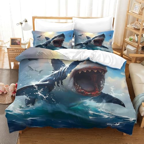 Housse couette requin blanc fermeture éclair pour lit simple ado