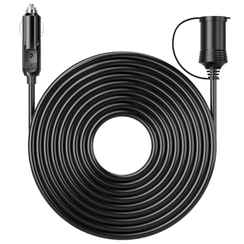 Image of Energeaster 26FT 12V /24V Cigarette Lighter Extension Cord 16AWG, Black | Male to Female Socket 72W /6A Extension Cable with LED Light for Air Compressors, Mini Fridges, Car Vacuums, Other 12V Devices