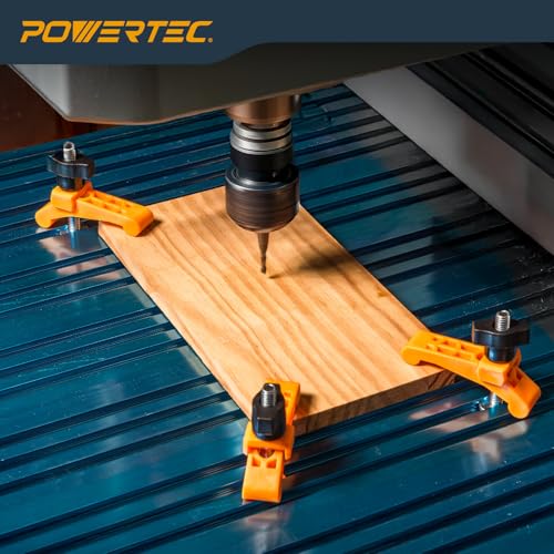 Image of POWERTEC 2PK Mini Hold Down Clamps, 3-1 /4 inch L x 3 /4 inch W - T-Track Woodworking Clamps with 2-1 /2 inch T Track Bolts for CNC Machine, Table Saw Sled, Drill Press, Work Bench (72203)