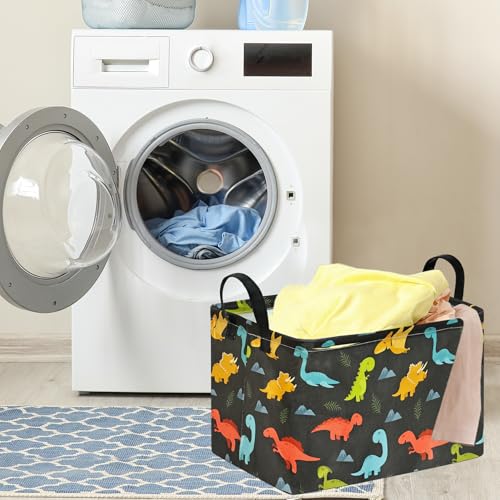 Image of Dinosaur Foldable Storage Basket Baby Gifts Basket Nursery Hamper with Waterproof Lining&Handles Organizer Bins for Boys' Bedroom, Nursery, Laundry, Toys, and Camping