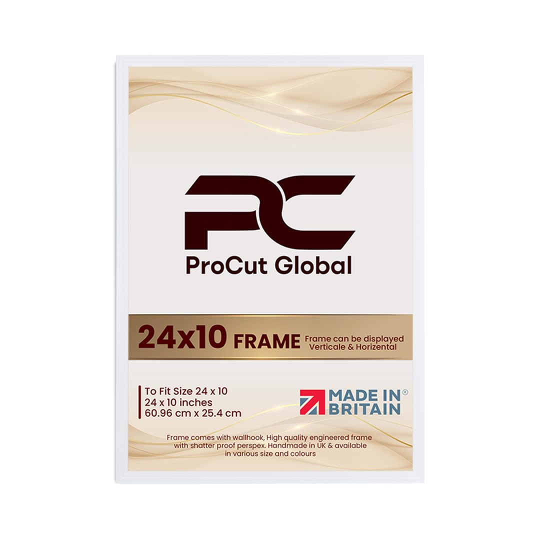 Procut Global 24x10 White Picture Frames - Classic Wooden Photo Frame with Shatterproof Perspex for Wall or Tabletop - Perfect for Posters, Certificates & Prints - Sizes & Colors Available โ image 1
