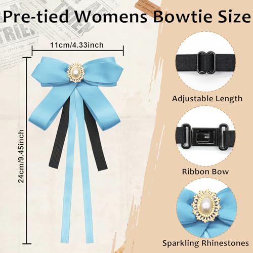 Image of LJBFNN Womens Bow Tie, Clip on Bow Ties Pre Tied Bowtie for Women Girls Ribbon Rhinestone Bow Tie for Shirt Uniform Wedding