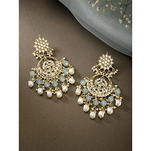 Aheli Kundan Pearl Floral Green Chandbali Earrings Indian Traditional Bollywood Jewelry Gift for Women3