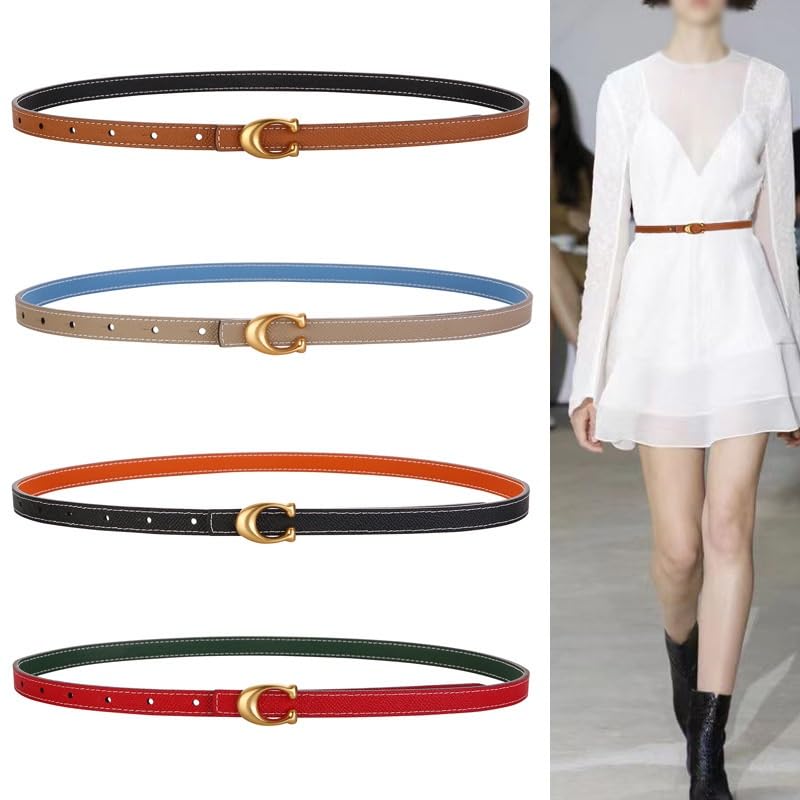 Sided Belt Women's Versatile Decoration Cowhide Thin Belt Matching with Suit Dress Waistband and Belt(Multi-Colored-1)3