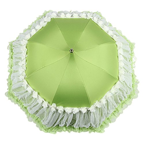Honeystore Pagoda Parasol 3 Folding Lace Totes Sun Rain Wedding Ruffle Umbrella Green #TOP1