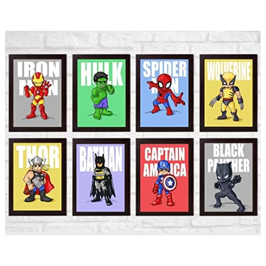 Juego de 8 lienzos de superhéroes para habitación de los niños - Lienzo decorativo personalizado de los Vengadores - Spiderman, Ironman, Hulk, Batman Art Posters para dormitorio de los niños