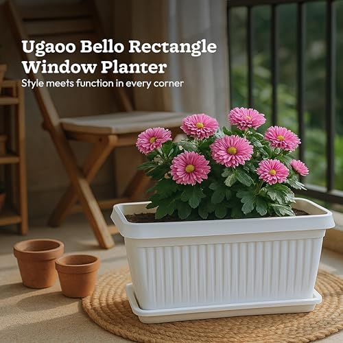 Image of UGAOO Bellow Rectangle Window Planter - Set of 5 | Multicolour | Long & Deep Planters for Balcony Railings, Windowsills & Gardens | Lightweight, Durable & Recyclable | Matte Finish