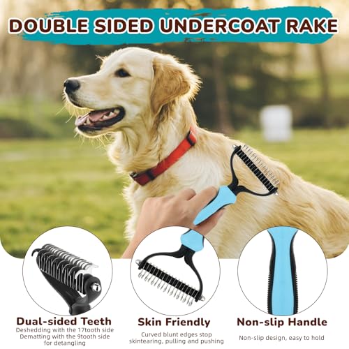 Dog Brush Grooming Kit 10pcs for Shedding, Pet Grooming Kit, Self-Cleaning Slicker Brush, Dematting Rake, Nail Clipper/Trimmer for Dogs,Cats,Rabbits& Small Animals - Image 4