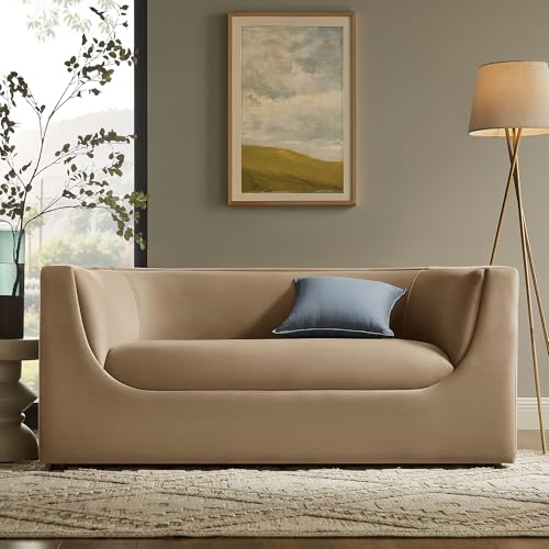 Modway Hilda 67 Inch Modern Curved Back Performance Velvet Loveseat in Taupe – Plush Upholstered 2-Seat Sofa for Living Room, Apartment, Office
