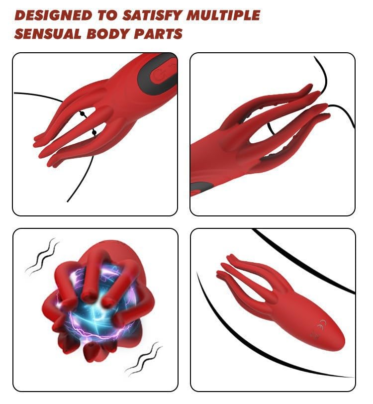 Octopus Masturbator, Electric Shock Glans Trainer with 12 Vibration Modes & 7 Vibration Frequencies Vibrating Penis Massager, Adult Jet Cup, Male Sex Toys (red)