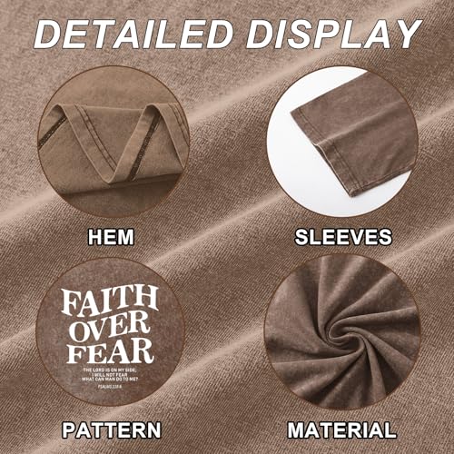 Image of Christian Faith Over Fear Shirt for Men Jesus Religious Shirts Oversized Graphic Tees Acid Wash God T-Shirt