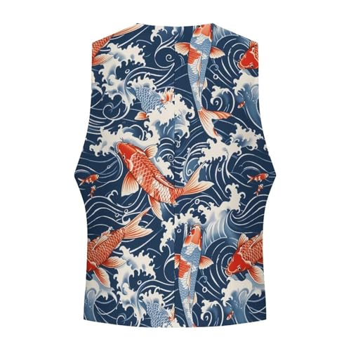 Japan Fish Waves Novelty Men's Suit Vest Casual Formal Dress Vests Business Waistcoat4
