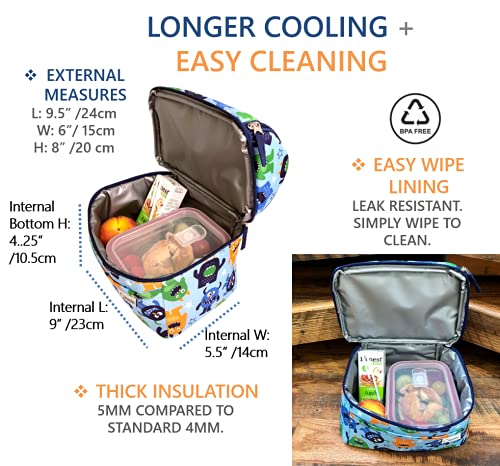 Toddler Lunch Box With Water Bottle, Insulated Lunch Bag For Baby Boy Daycare, Kids Boys Pre-School Kindergaren Container Boxes For Snacks, Blue Cute Monsters #TOP3