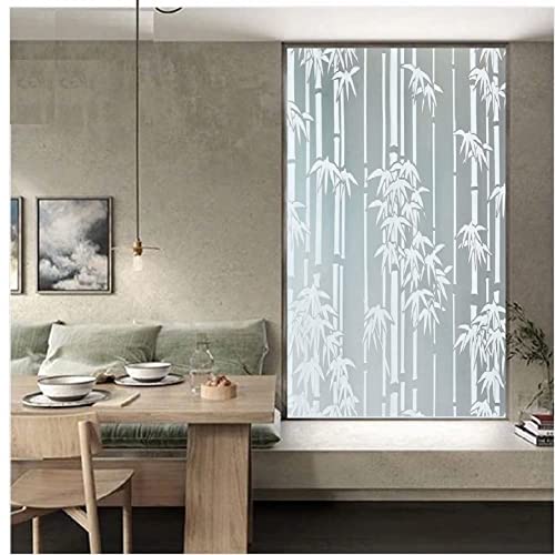 Image of WISDOM Privacy Window Film Frosted Glass Film Glass Film No Glue Anti-UV Window Sticker Non Adhesive for Privacy Office Meeting Room Bathroom Living Room (Bamboo Leaf Frosted, 12 x 100 inch)