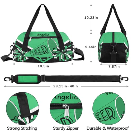 Cheer Green Black Custom Name Kids Overnight Duffel Bags Girls Colorful Cheerleaders Personalized Sport Gym Bag Customized Duffel Bag for Travel Weekender Practice Gymnastics4