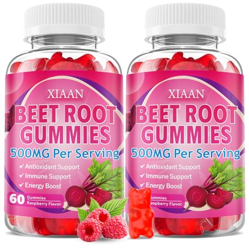 XIAAN Beet Root Gummies for Women & Men, Beetroot Supplement Beet Chews with Vitamins Grape Seed for Antioxidant Supoort & Immune Health, Sugar-Free/Vegan/Organic,Raspberry Flavor 120 Count