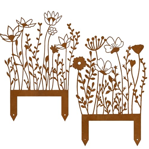 nplaseta 2 Stück Gartenstecker Rost Blumenstecker, Gartendeko Rost Deko Garte Frühlingsdeko Blumenstecker, Gartenstecker Frühlings Dekos für Garten Terrasse Balkon Blumentopf