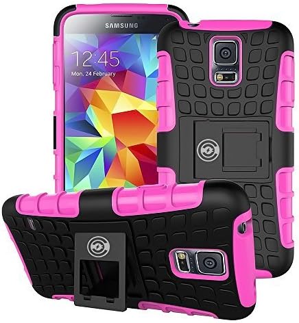 Galaxy S5 Case [Wallet Thin] by Cable And Case, The Best Heavy-Duty Cell Phone Cases for The Galaxy S5. Great Protective Phone Case for Active Men, Women, Girls and Boys. Clip Out Kick-Stand (Pink)