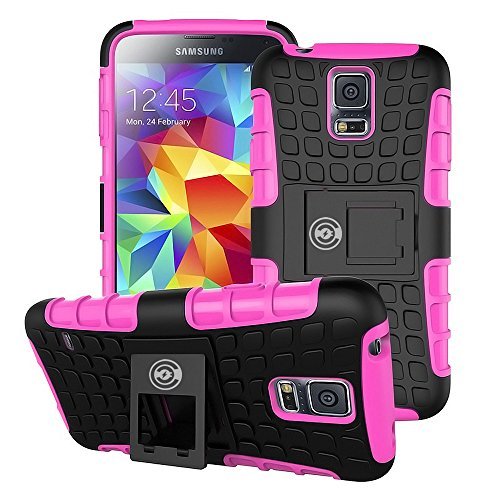 Galaxy S5 Case [Wallet Thin] by Cable And Case, The Best Heavy-Duty Cell Phone Cases for The Galaxy S5. Great Protective Phone Case for Active Men, Women, Girls and Boys. Clip Out Kick-Stand (Pink)