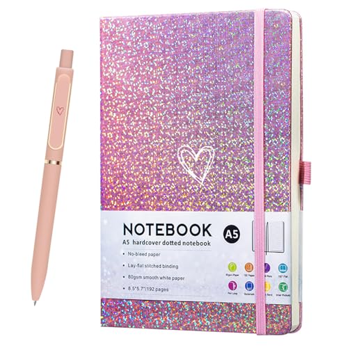 ZTUOK Carnet A5 à paillettes laser avec stylo, journal ligné carnet A5 pour filles femmes, joli journal intime brillant avec carnet à couverture rigide ligné...