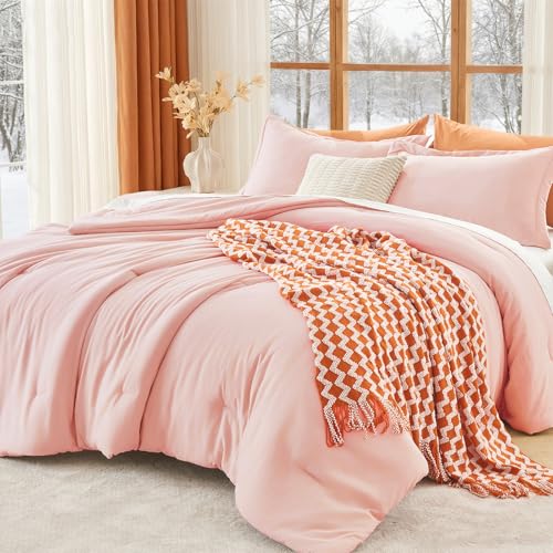 MUXHOMO King Comforter Set, 3-Piece All-Season Bedding, Blush