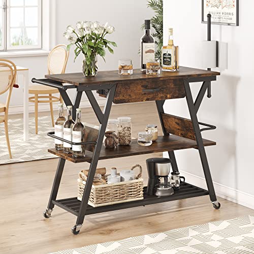 Bestier-Coffee-Bar-Station-Kitchen-Island-Cart-with-Storage-Coffee-Cart-with-Drawer-Paper-Towel-Holder-and-Lockable-Wheels-Bar-Table-for-Dinning-Room-Living-Room-Rustic Bestier Coffee Bar Station Kitchen Island Cart with Storage Coffee Cart with Drawer Paper Towel Holder and Lockable Wheels Bar Table for Dinning Room Living Room Rustic