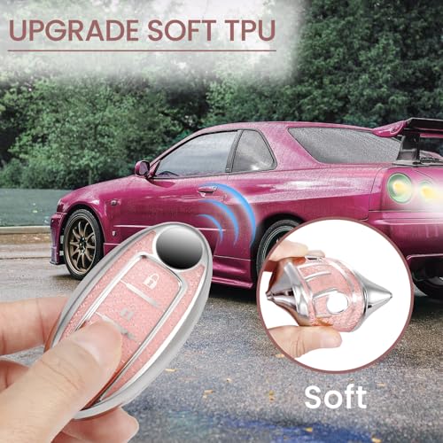 Image of Car Key Fob Cover for Nissan, Rhinestone Wristlet Case, Pink