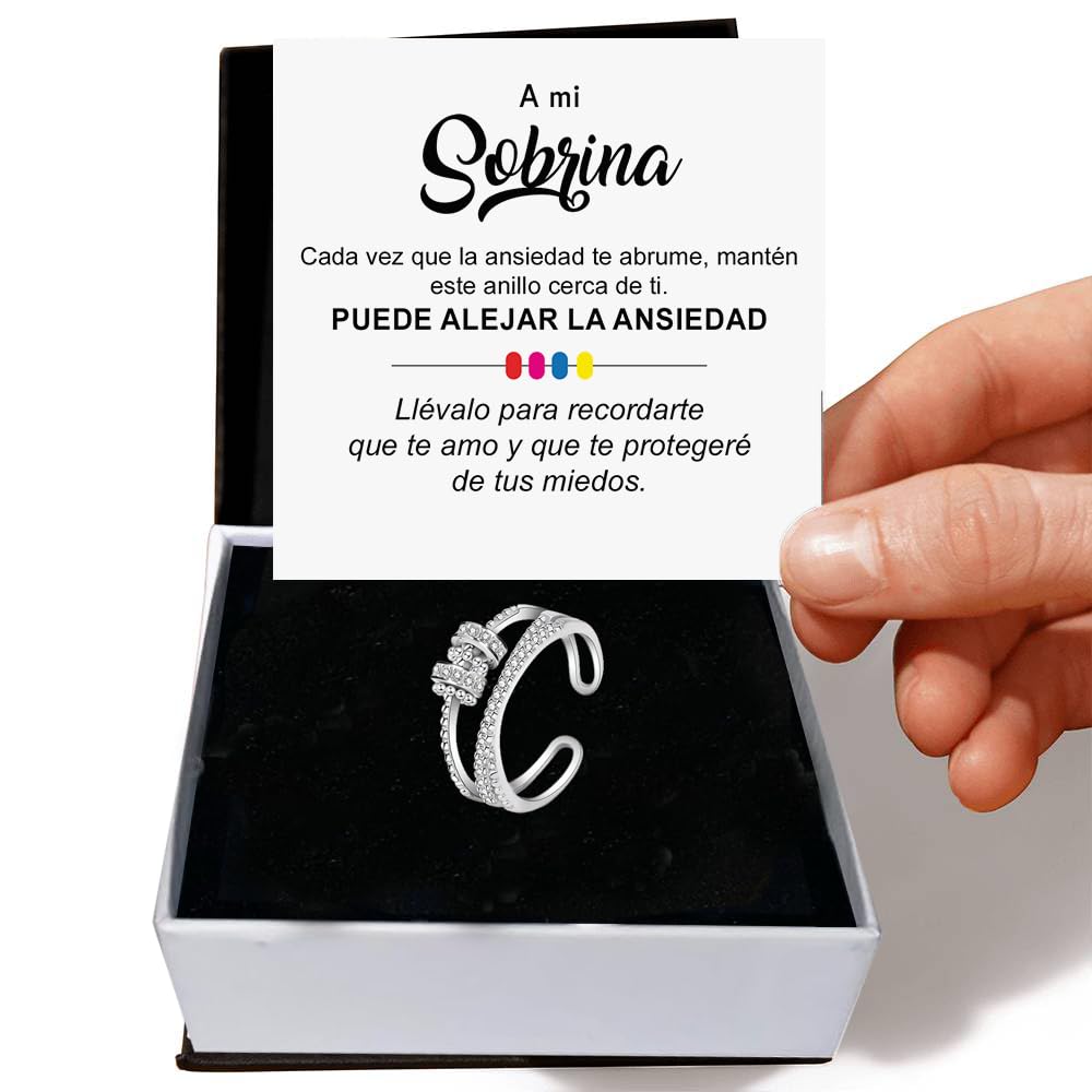 Bramart Anillo Mujer Sobrina para Sobrinas Mujeres Chicas en Plata de Ley 925 Inspiracional y de Motivación, Contra la Ansiedad Ajustable - Caja con DEDICATORIA incluida