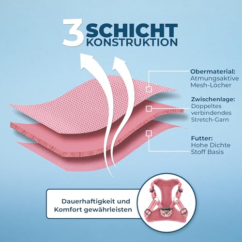 Voyager Verstellbares Hundegeschirr mit Reflektorstreifen by Best Pet Supplies - Strapazierfähige Ganzkörperweste ohne Zugkraft mit Leinen-D-Ring, atmungsaktiv, Rosa, size XS