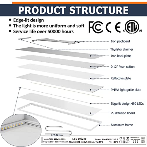 Image of 2 Pack 5CCT 3000K /3800K /4500K /5200K /6000K Dimmable Flat Ceiling Lights 24W /30W /40W 4980LM for Office Kitchen Garage White