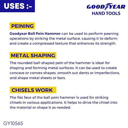 Image of Goodyear Metal Ball Pein Hammer with Handle (Silver) (GY-10565)