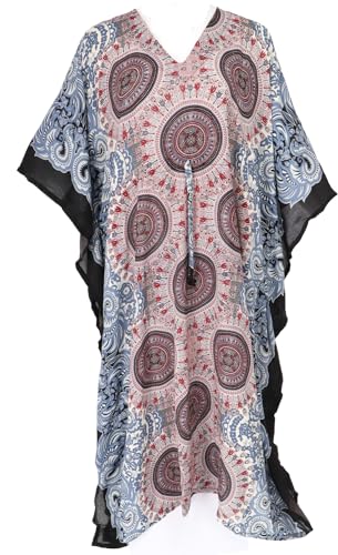 GURU SHOP Ponchokleid, Kaftan, Maxikleid, Strandkleid - Taubenblau/braun,...