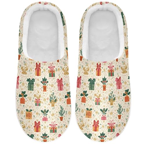 Fuzzy Memory Foam Slippers for Women/Men Christmas Gift Box Pattern Fluffy Winter House Shoes Indoor and Outdoor2