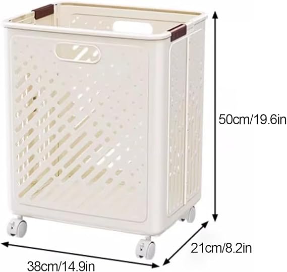 Laundry Basket Household Foldable Large Capacity, Laundry Cart with Wheels and Handles, Versatile Portable Storage Basket, for Laundry Bathroom(Beige,36.7cm/14.4in)