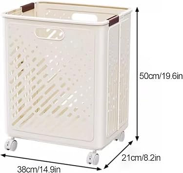 Laundry Basket Household Foldable Large Capacity, Laundry Cart with Wheels and Handles, Versatile Portable Storage Basket, for Laundry Bathroom(Beige,36.7cm/14.4in)