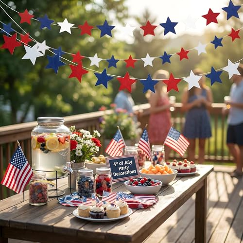 Image of 4th of July Decorations - Patriotic Star Garland | Red White Blue Streamers Banner - Fourth of July Decorations for Memorial Day ,250 Anniversary USA Merchandise Accessories Party Favors for Outdoor Indoor Home,4 Pack