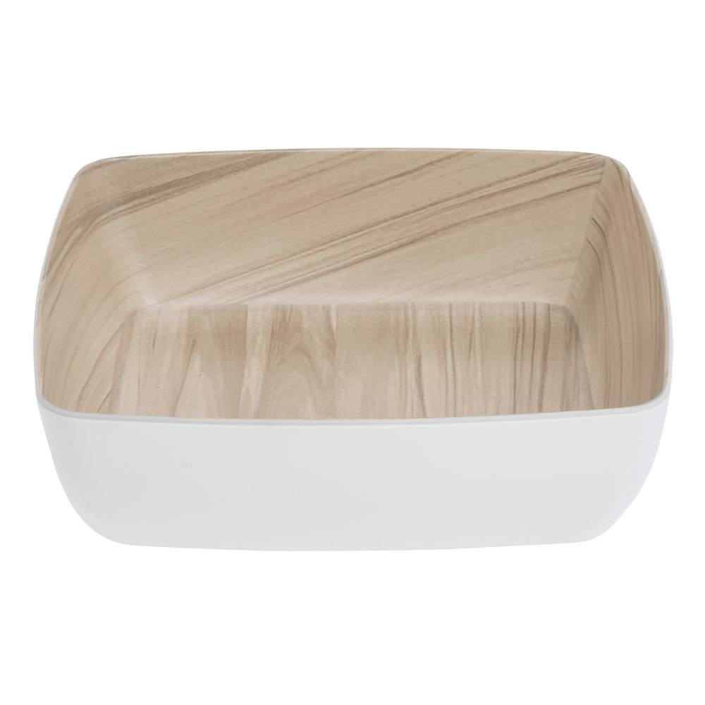 Serving Bowl Wood-Look White Melamine with Light Wood Inside - 9 7/8 L x 9 7/8 W x 3" H by HUBERT – Melamine, White, Model M2380-WHITE